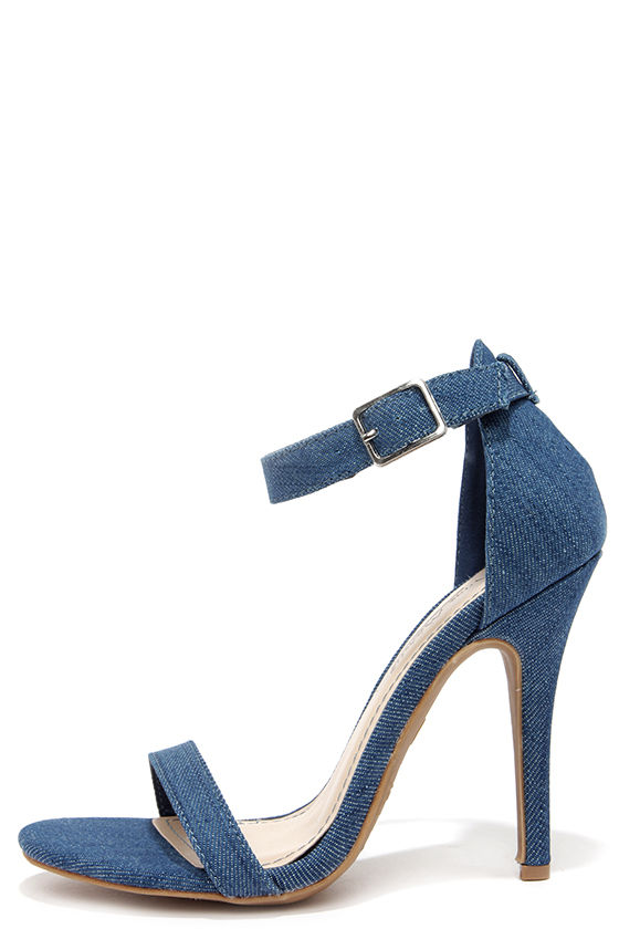 Anne Michelle Enzo 01N Blue Denim Single Strap Heels