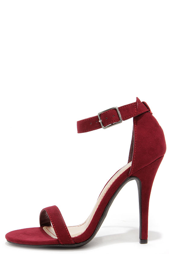 Anne Michelle Enzo 01N Wine Suede Single Strap Heels 1