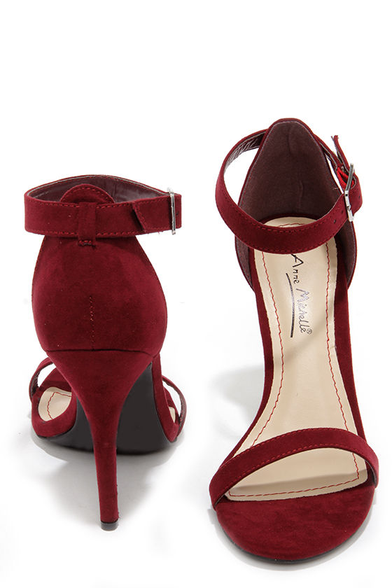 Anne Michelle Enzo 01N Wine Suede Single Strap Heels 2