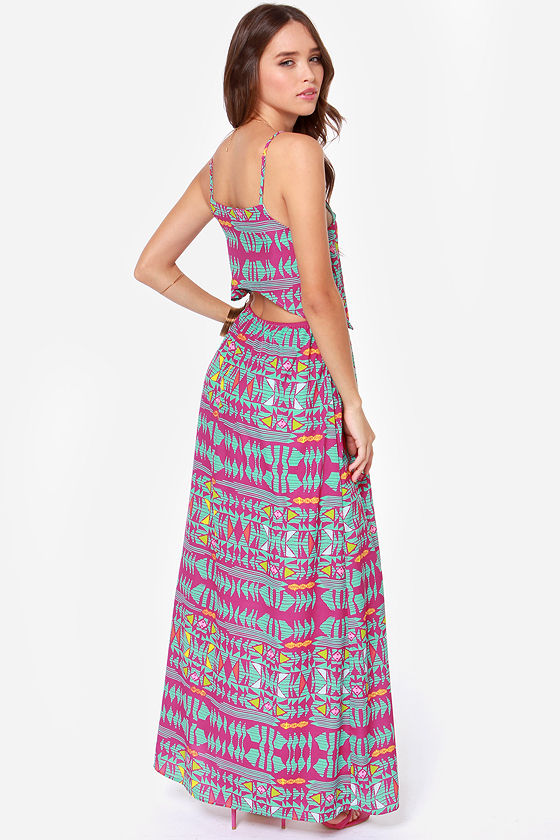 Cute Maxi Dress - Print Dress - Magenta Dress - Mint Dress - $54.00 - Lulus