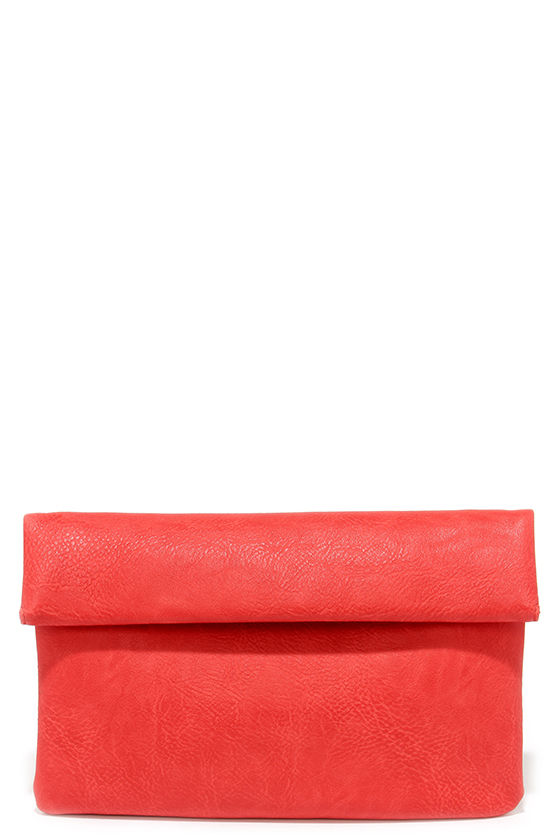 Cute Coral Red Clutch - Rolled Clutch - Vegan Leather Clutch - $29.00 ...
