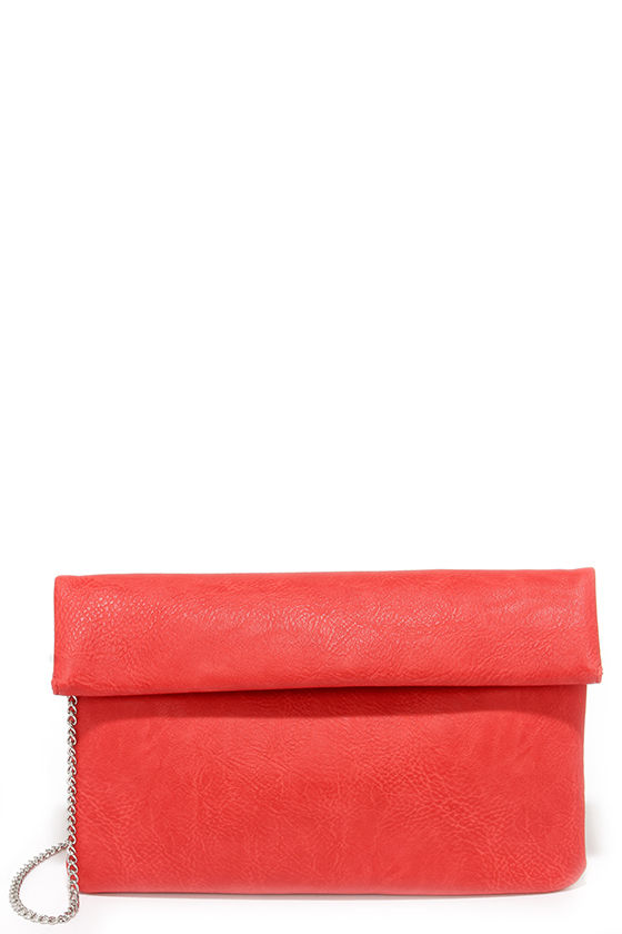 Cute Coral Red Clutch - Rolled Clutch - Vegan Leather Clutch - $29.00