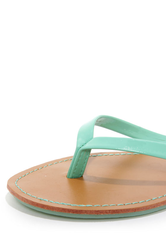 Cute Mint Flip Flops - Patent Flip Flops - $12.00