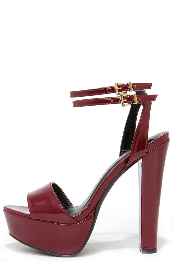 burgundy platform sandals