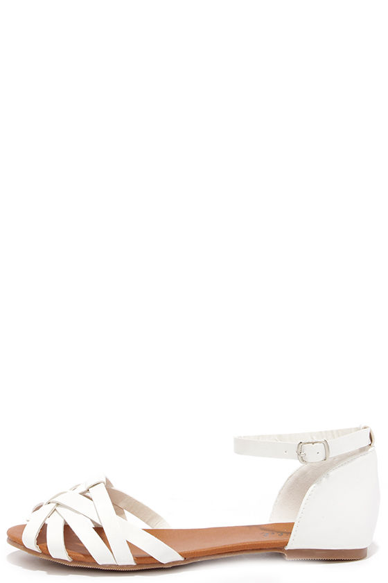 flat white sandals with ankle strap