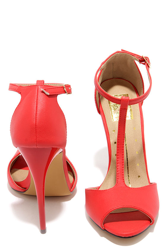 Sexy Red Heels - T-Strap Heels - Peep Toe Heels - $28.00