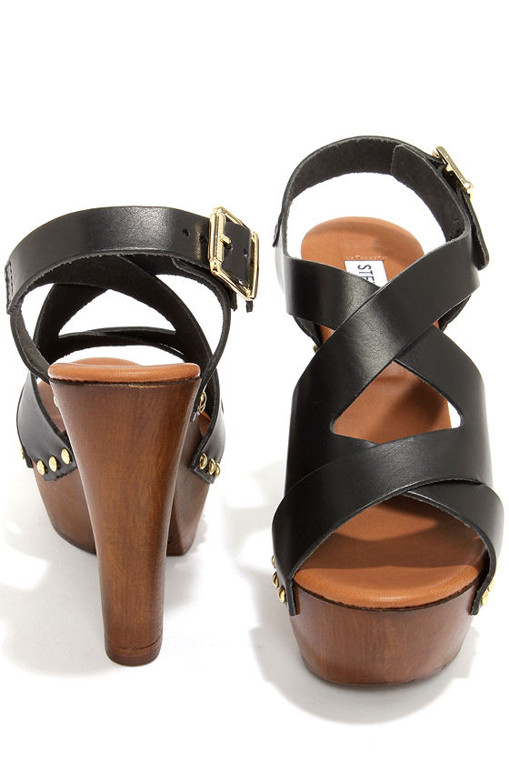 Steve Madden Liable Black Leather Platform Sandals