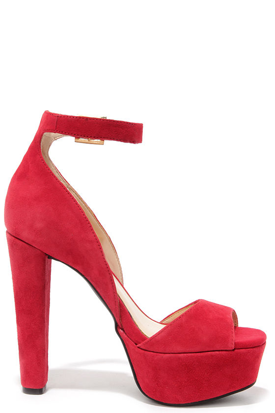 red high heels suede