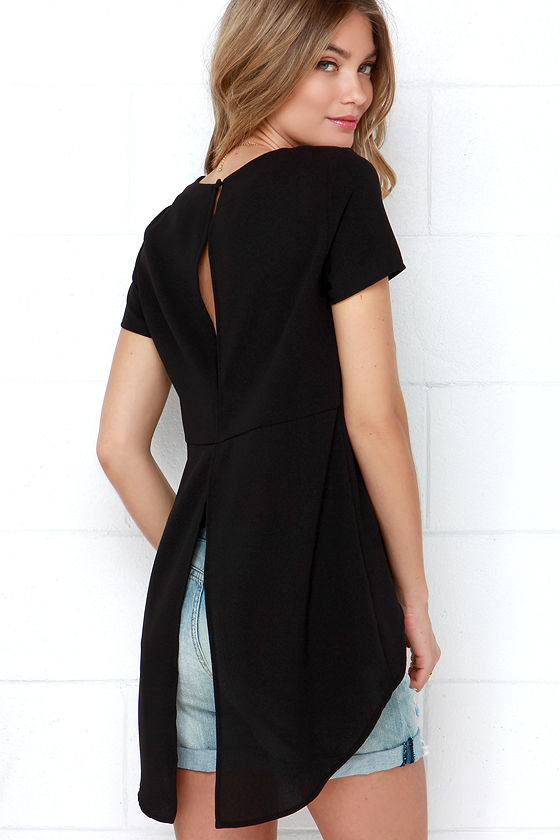 Cute Black Top - Office Top - Short Sleeve Top - High-Low Top - $41.00 ...