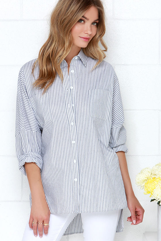 striped button up shirts & tops