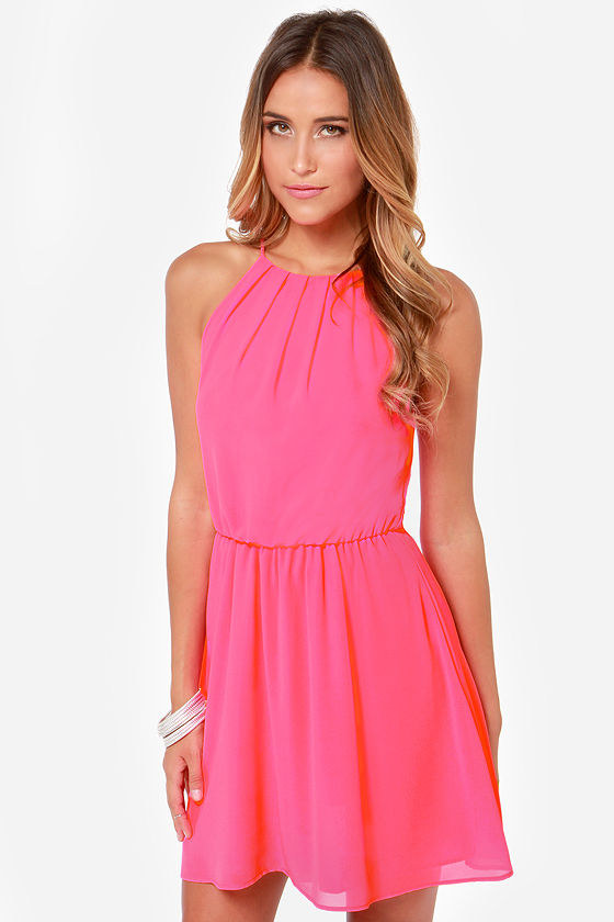 fluorescent pink dress