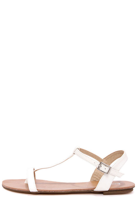 white t strap sandals flat