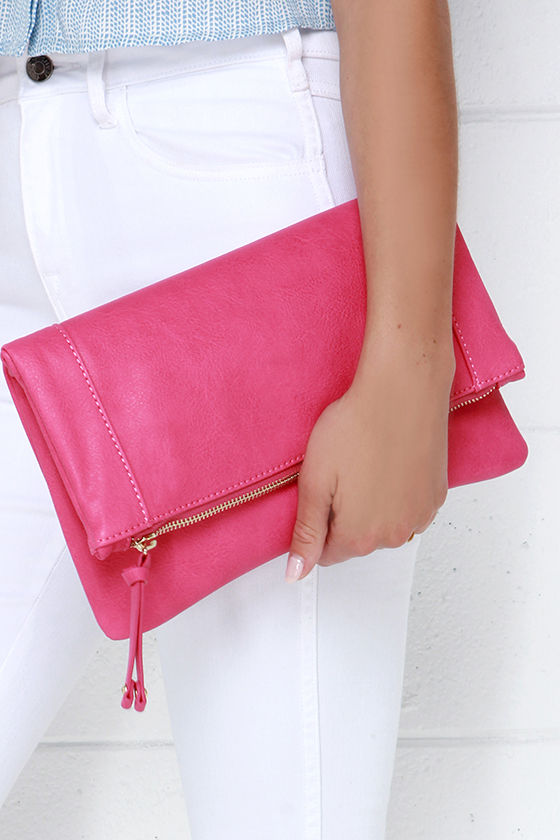 Cute Fuchsia Clutch Fuchsia Purse Folding Clutch Vegan Purse