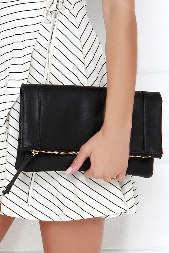 Cute Black Clutch Black Purse Folding Clutch Vegan Purse 47.00
