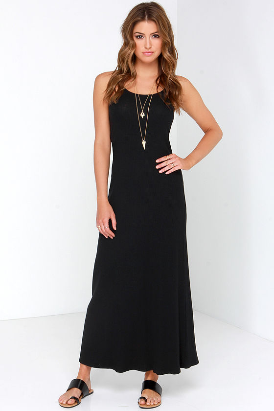 Cute Black Dress Ribbed Knit Dress Black Maxi Dress 49.00 Lulus