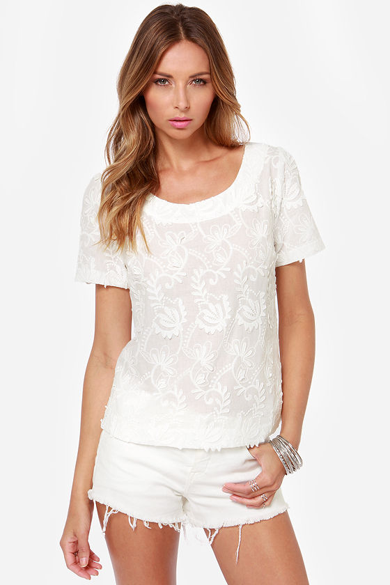 Cute Ivory Top - Embroidered Top - Short Sleeved Top - $76.00 - Lulus