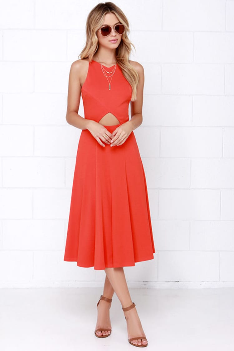 Orange Dress - Midi Dress - Fit and Flare Dress - $48.00 - Lulus