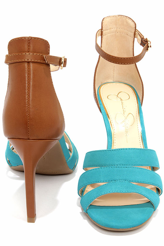 Aqua Blue Shoes Ankle Strap Heels Dress Sandals 81.00