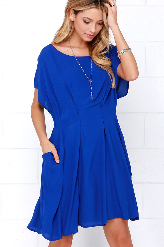 Cute Royal Blue Dress - Pleated Dress - Short Sleeve Dress - $62.00 - Lulus