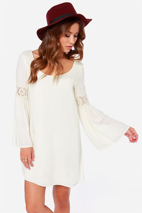 cream shift dress with sleeves