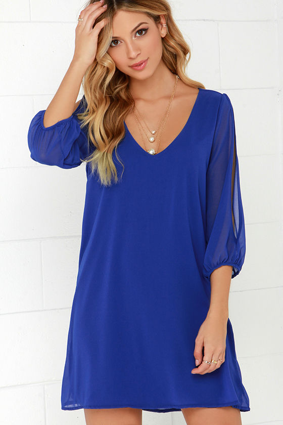 Pretty Royal Blue Dress - Shift Dress - Cold Shoulder Dress - $44.00 ...