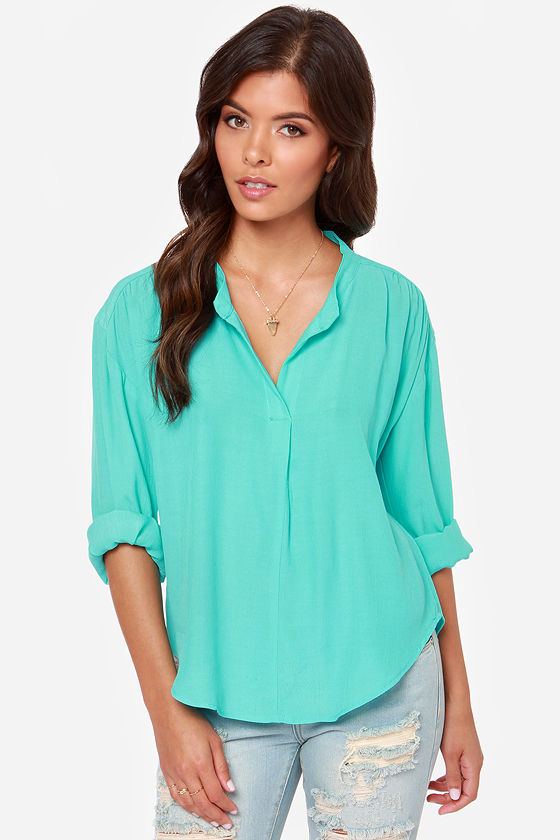 Lucy Love Pickadilly Top - Turquoise Top - Long Sleeve Top - $55.00 - Lulus