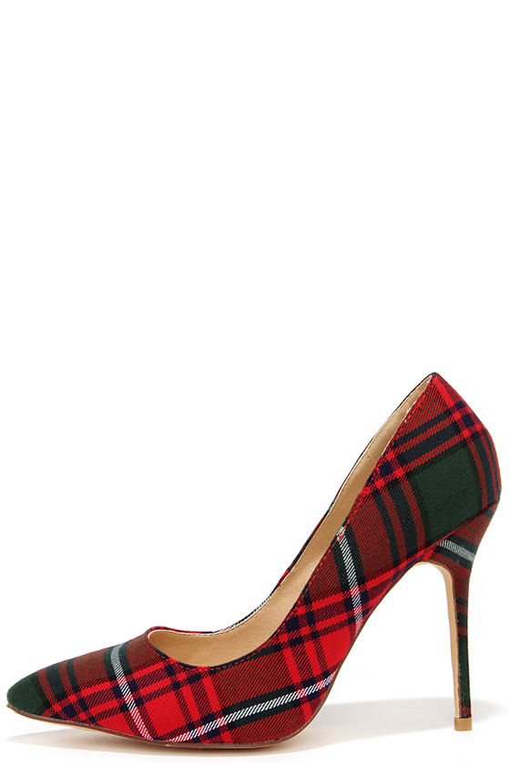 red plaid heels