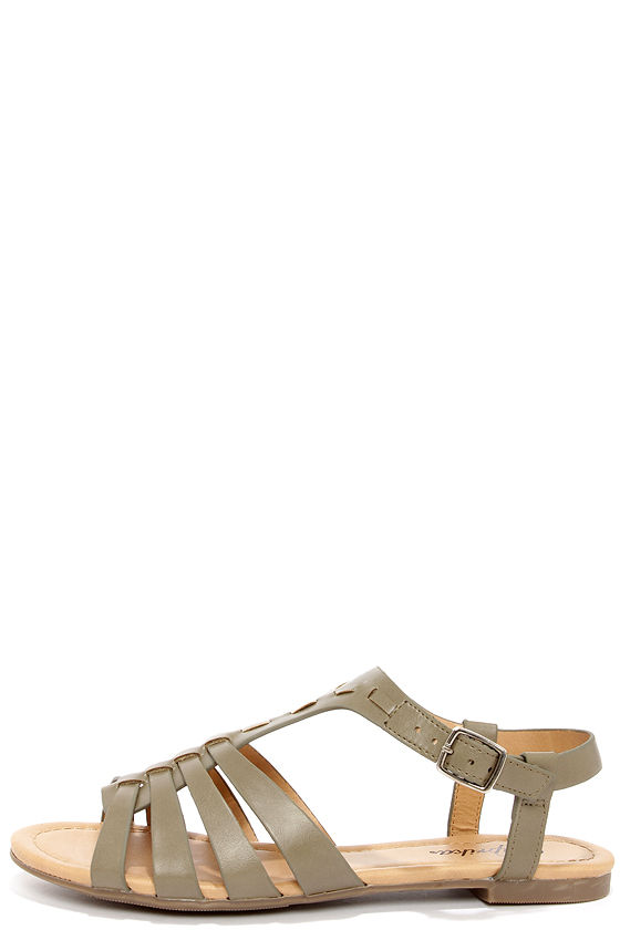 Cute Strappy Sandals Flat Sandals Khaki Sandals 19.00 Lulus