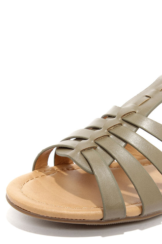 Cute Strappy Sandals Flat Sandals Khaki Sandals 19.00