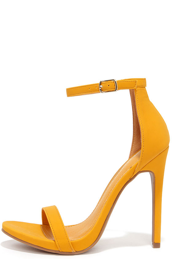 Boldest Trick in the Book Yellow Nubuck Ankle Strap Heels