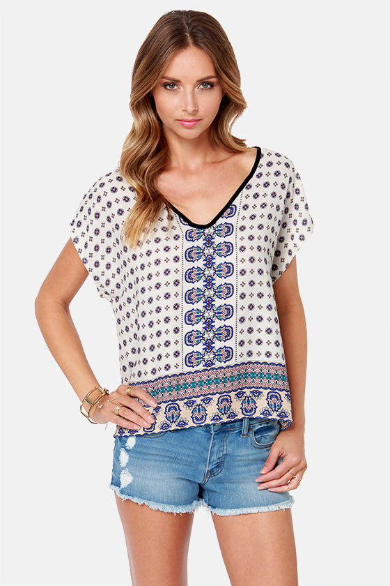 Pretty Print Top - Ivory Top - Ivory Shirt - $33.00 - Lulus