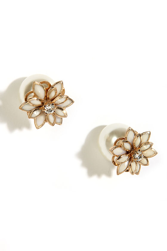 Cute Gold Earrings - Pearl Earrings - Peekaboo Earrings - $11.00 - Lulus
