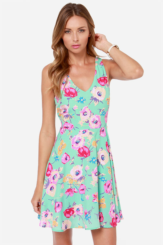 Cute Mint Dress Floral Print Dress 45.00 Lulus