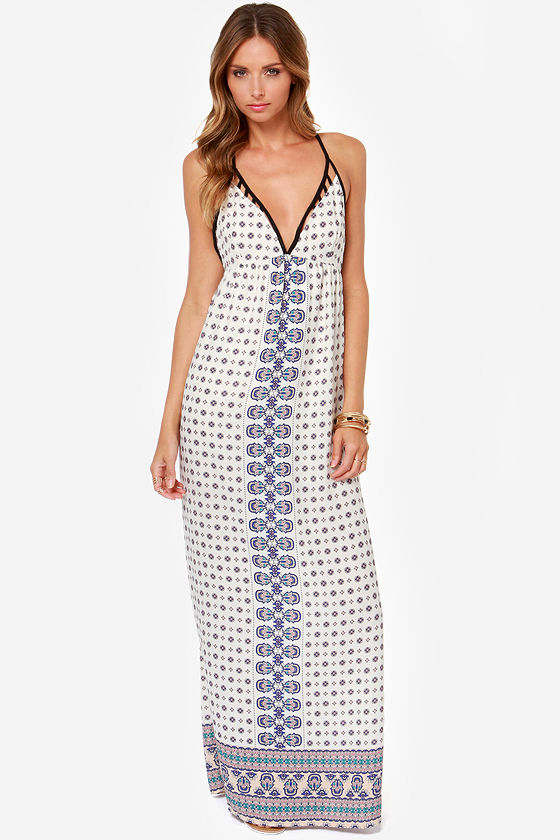 Piece of the Action Ivory Print Maxi Dress