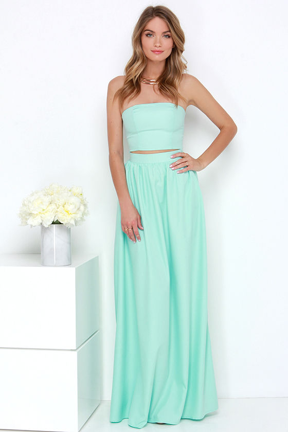 Chic Mint Dress TwoPiece Dress Maxi Dress Strapless Dress 76.