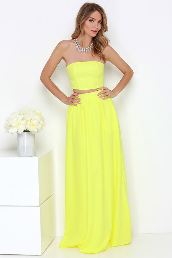 yellow two piece dress