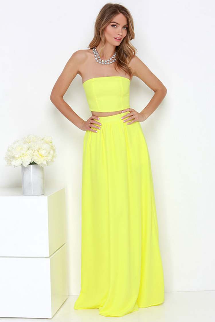 Chic Yellow Dress - Two-Piece Dress - Maxi Dress - Strapless Dress - $76.00  - Lulus