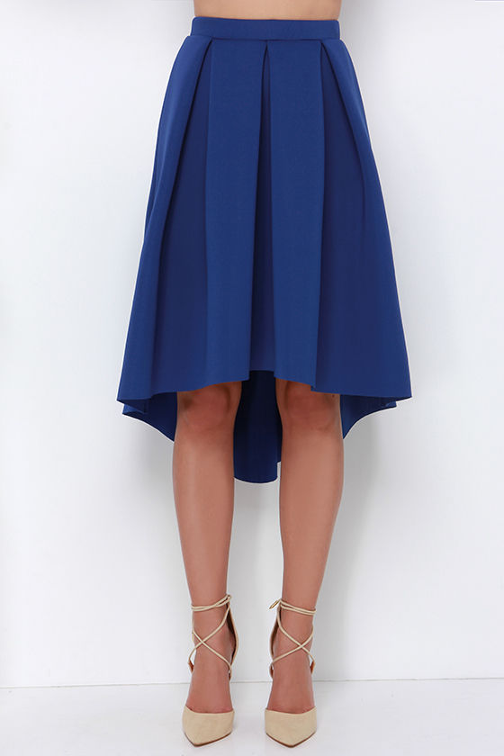 High Seas, Low Tide Royal Blue High Low Padded Midi Skirt