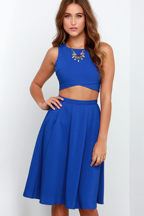 royal blue two piece dress