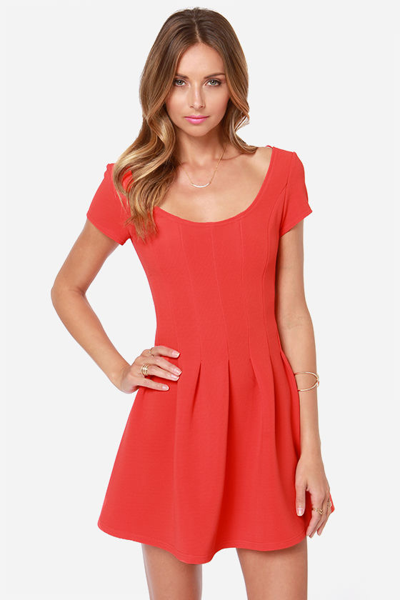 Cute Red Dress - Skater Dress - Fit and Flare - Orange Dress - $43.00 ...