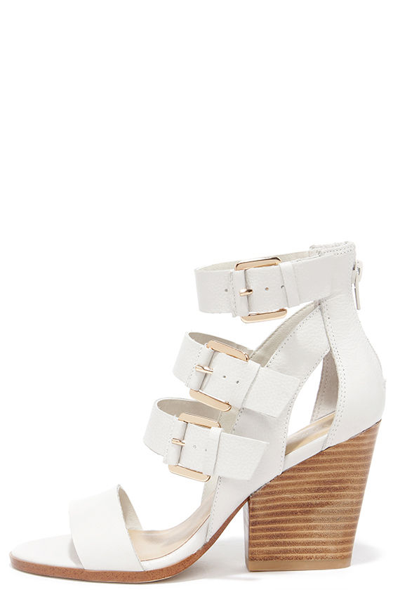 white caged sandals