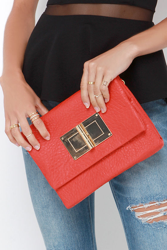 Chic Coral Red Clutch Vegan Leather Clutch 34.00 Lulus