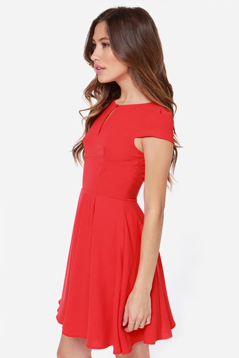 red skater dress lulus Cute Red Skater Dress - Red Homecoming Dress - Red Dress