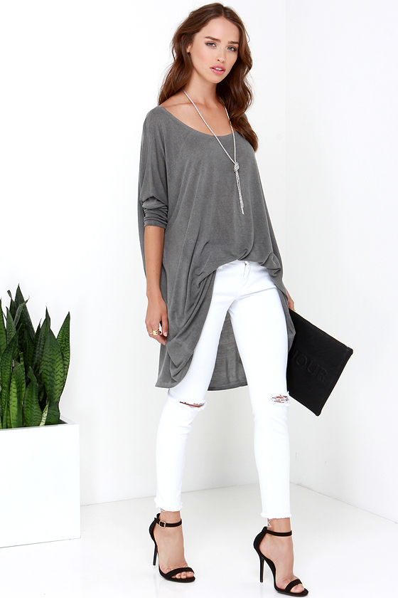 Train of Thought Washed Grey Oversized Top 2