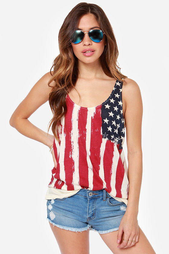Others Follow Justice Cream American Flag Print Top