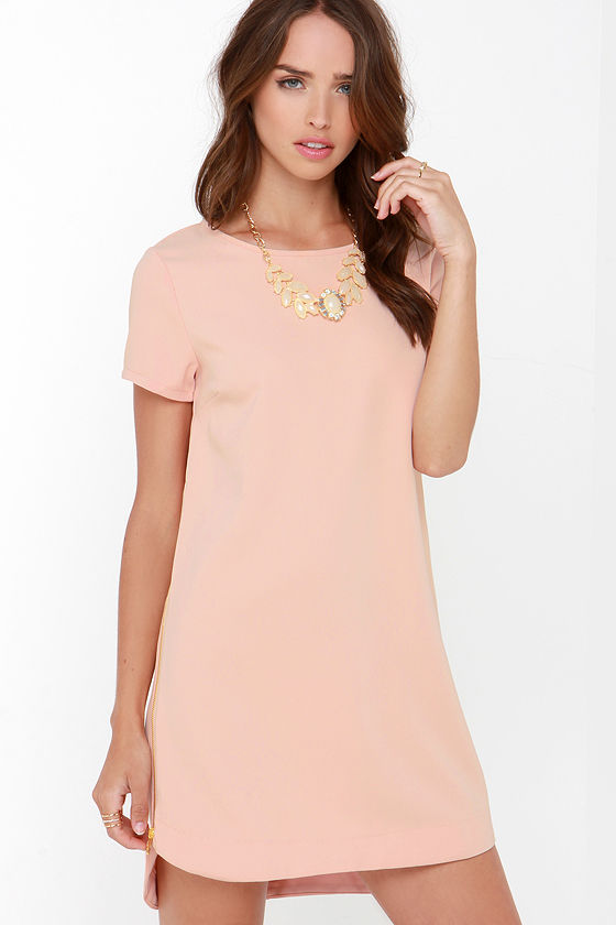 Blush Dress - Shift Dress - Short Sleeve Dress - $48.00