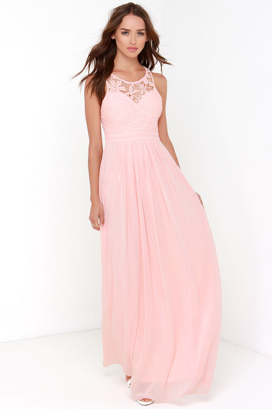 Lovely Peach Dress - Lace Dress - Maxi Dress - Backless Dress - $68.00 ...