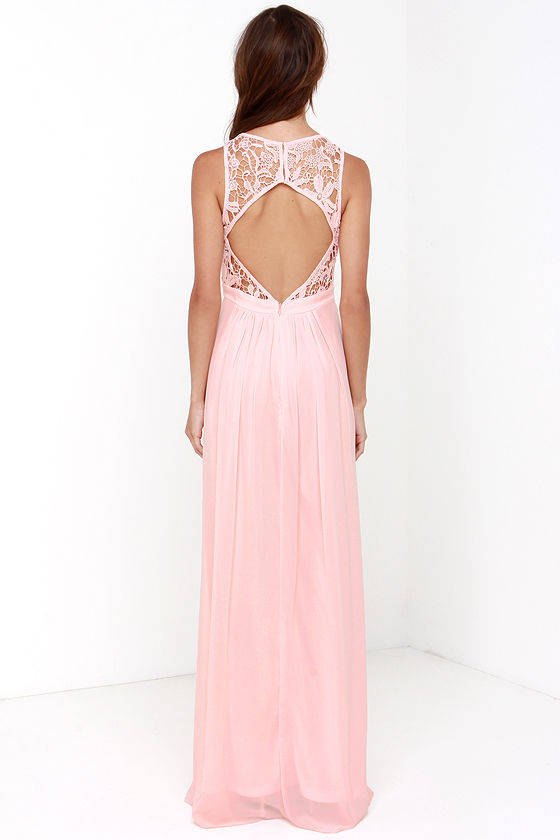 Lovely Peach Dress - Lace Dress - Maxi Dress - Backless Dress - $68.00