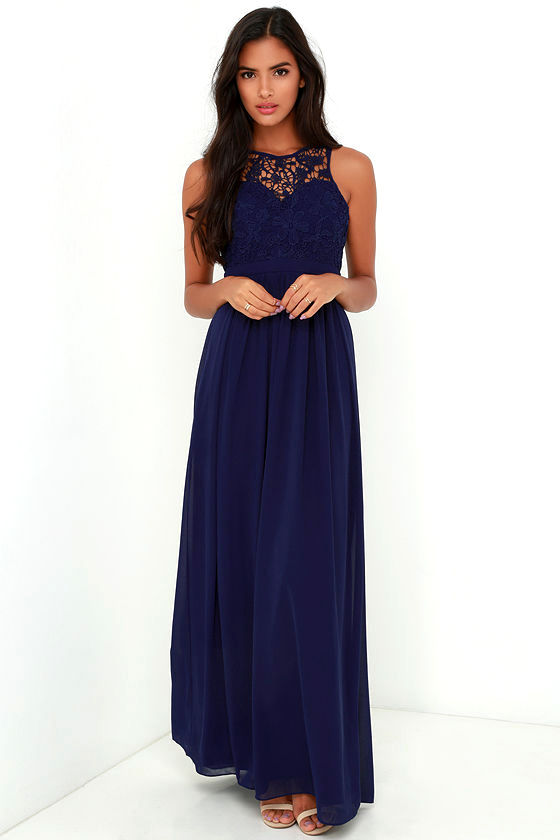 navy blue lace dress long