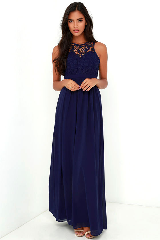 Lovely Navy Blue Dress - Lace Dress - Maxi Dress - Backless Dress - $68